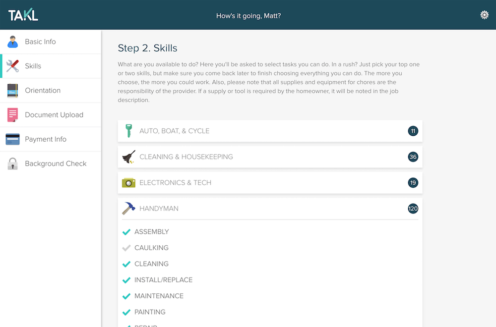 Takl Provider skills